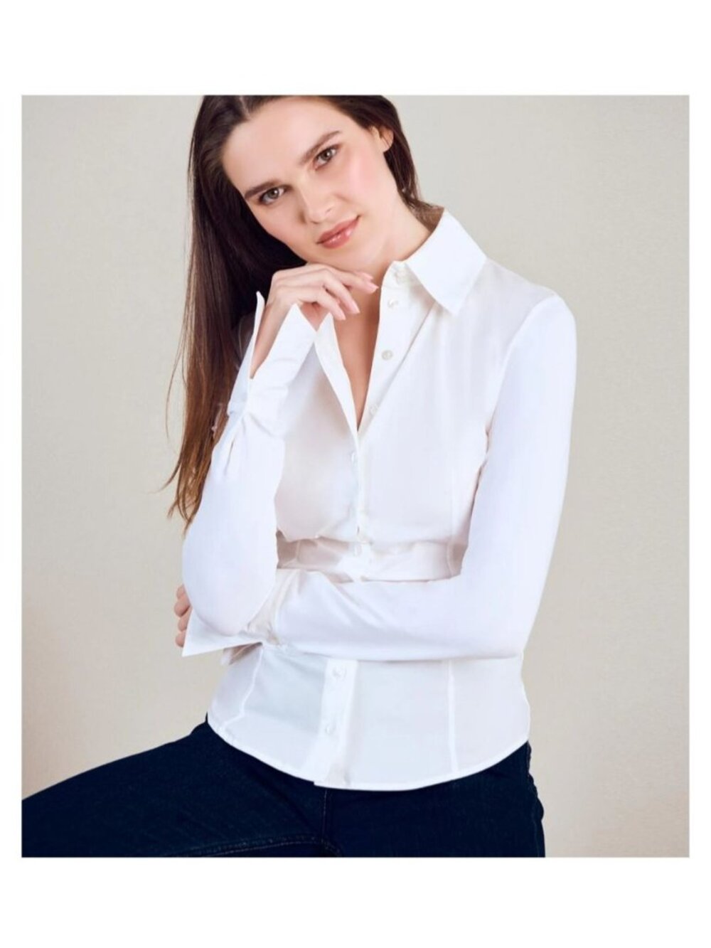 Anne Fontaine White Armantine Long Sleeve Tailored Designer Shirt Size 12 Luxury